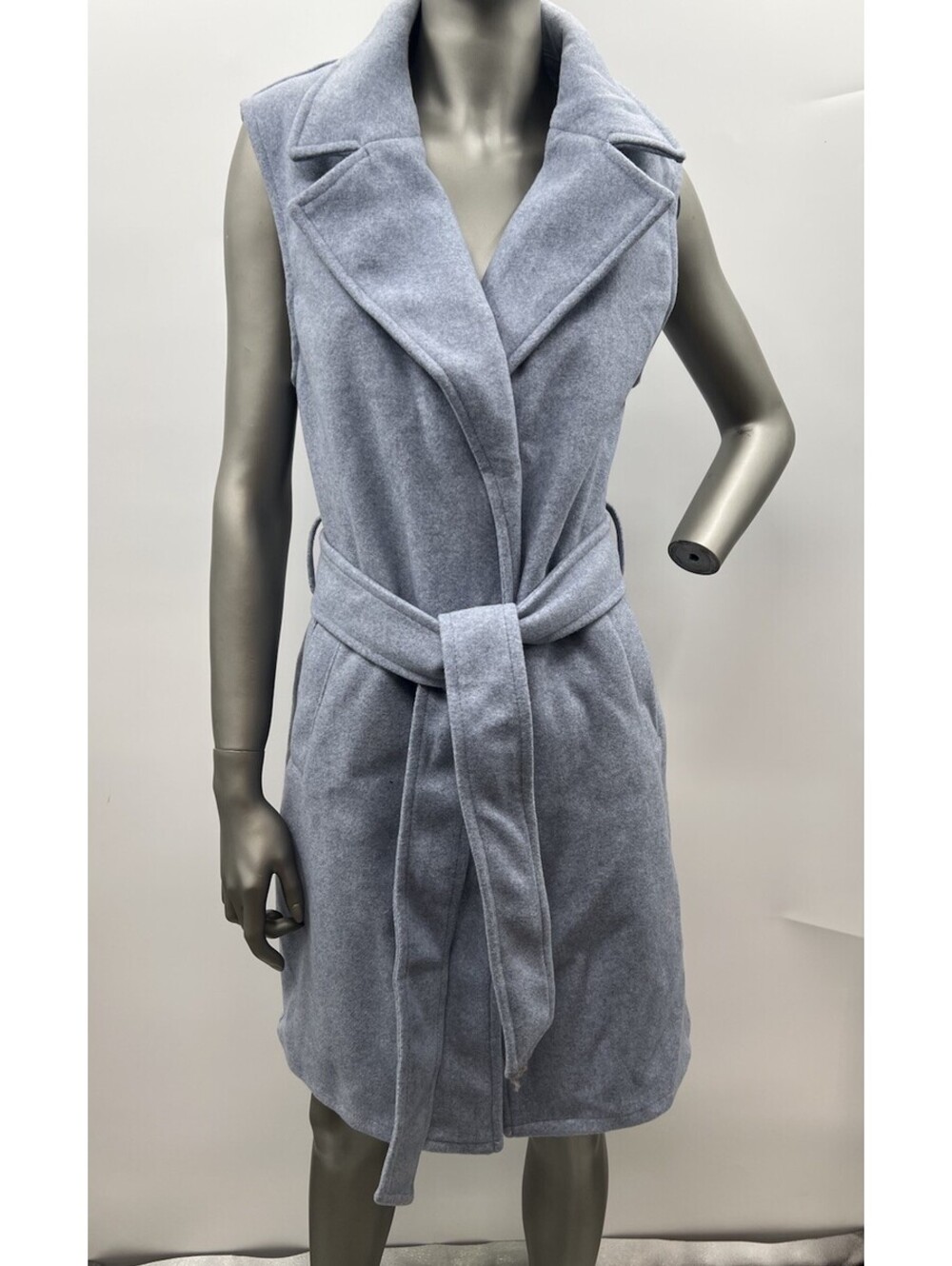 NWT Women’s Love Tree Sleeveless Cardigan Belt Wrap Blue Vest Size S